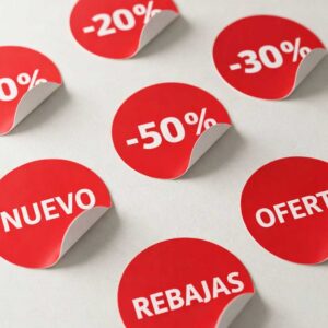 Pegatinas de Rebajas –50% Circulares | Vinilo Brillo Ø 3 cm