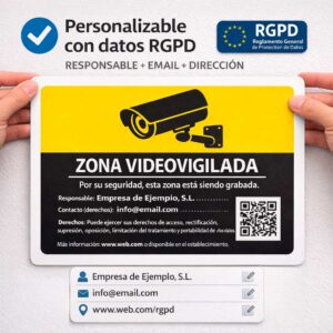 Carteles “Zona Videovigilada” RGPD Personalizado – Packs de 2 a 10 Unidades